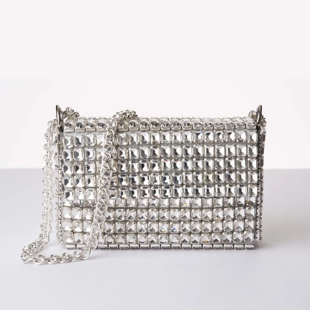 NWT RETROFETE PLUTO CRYSTAL CLUTCH BAG WITH STRAP